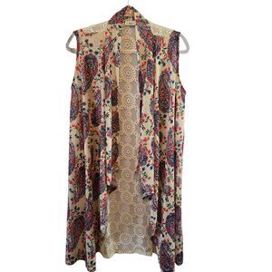 CATO CARDIGAN VEST PAISLEY PRINT LACE BACK PANEL SIZE LARGE CASUAL TRAVEL